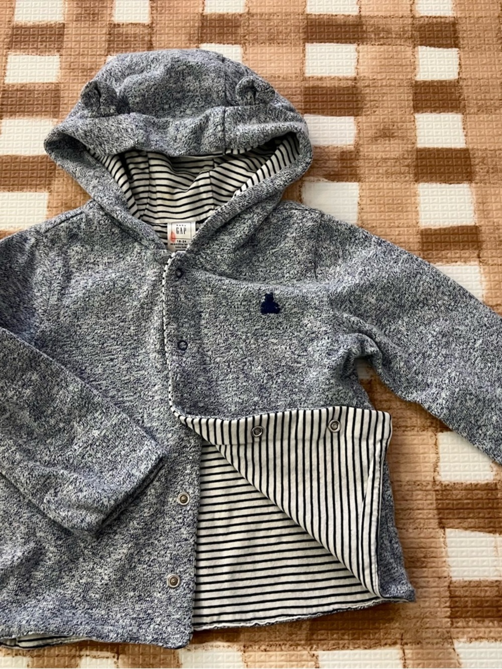Baby GAP Heather Blue Hooded Baby Cardigan with Striped Lining